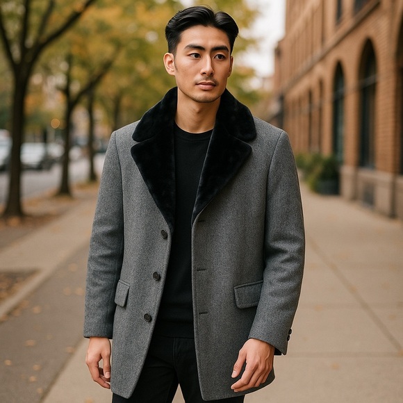 Men’s Vintage Outerwear Originals Tailored By Kenton Gray Wool Coat w/ Fur - Picture 2 of 12